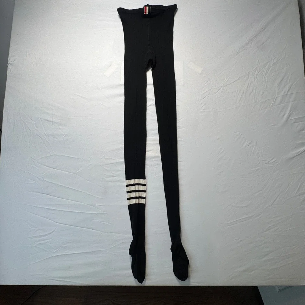 Thom Browne 4 Bar Ribbed Tights Black Thick Knit Stripe Tights Hosiery Womens